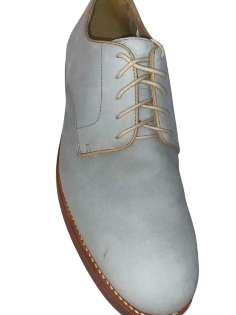 Brooks Brothers Powder Blue Leather Derby Shoes with Tan Sole Sz 12D(Pre owned)